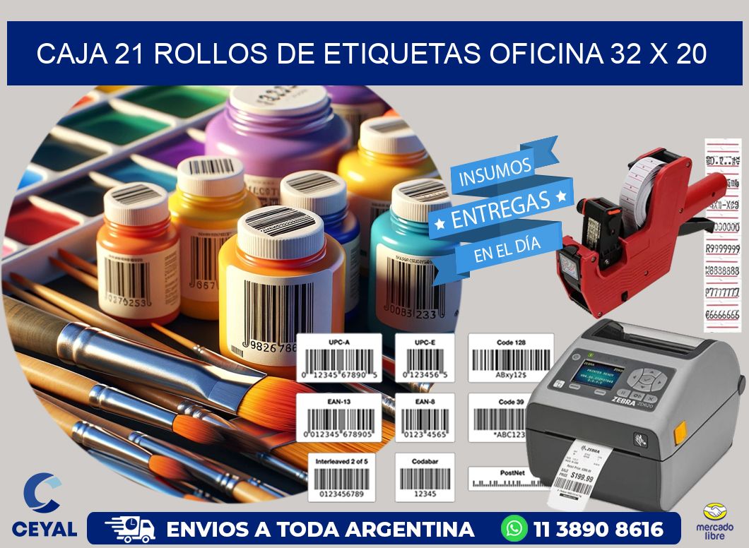 CAJA 21 ROLLOS DE ETIQUETAS OFICINA 32 x 20