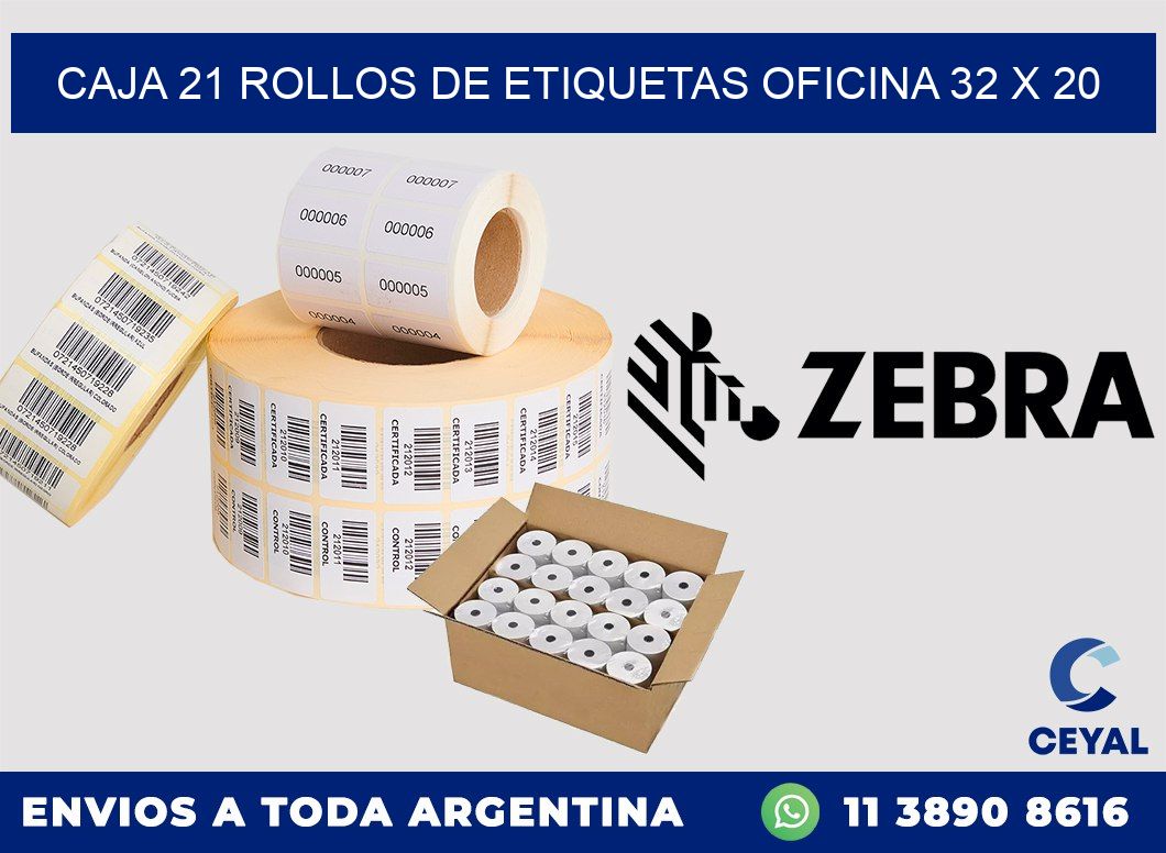 CAJA 21 ROLLOS DE ETIQUETAS OFICINA 32 x 20