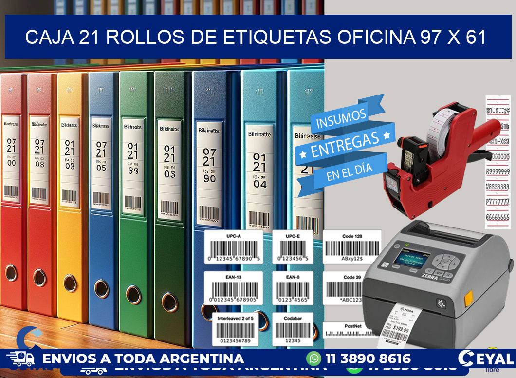 CAJA 21 ROLLOS DE ETIQUETAS OFICINA 97 x 61