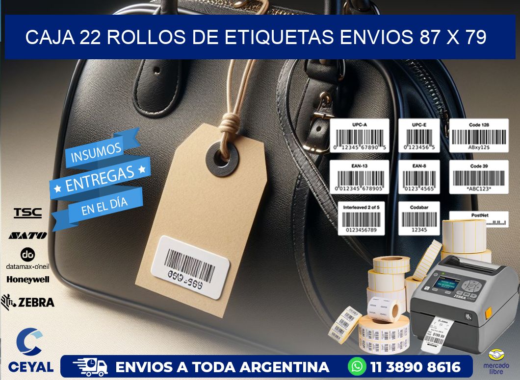 CAJA 22 ROLLOS DE ETIQUETAS ENVIOS 87 x 79