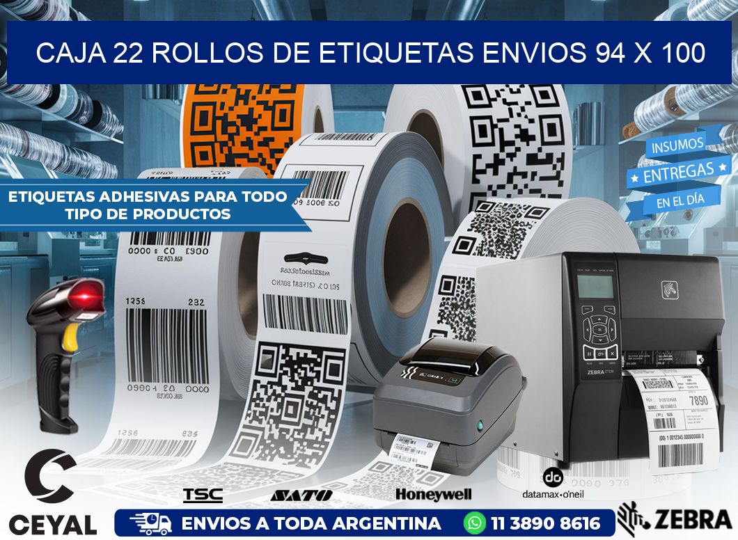 CAJA 22 ROLLOS DE ETIQUETAS ENVIOS 94 x 100