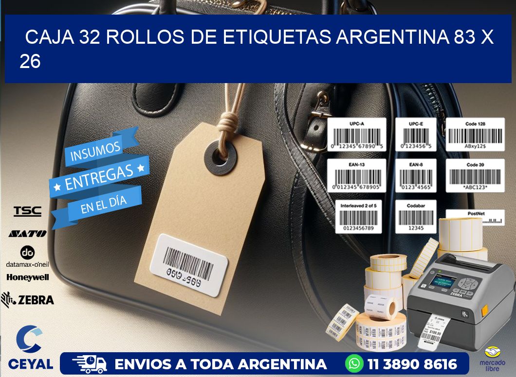 CAJA 32 ROLLOS DE ETIQUETAS ARGENTINA 83 x 26