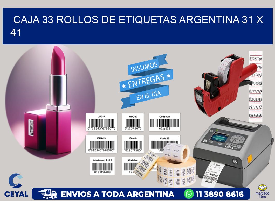 CAJA 33 ROLLOS DE ETIQUETAS ARGENTINA 31 x 41