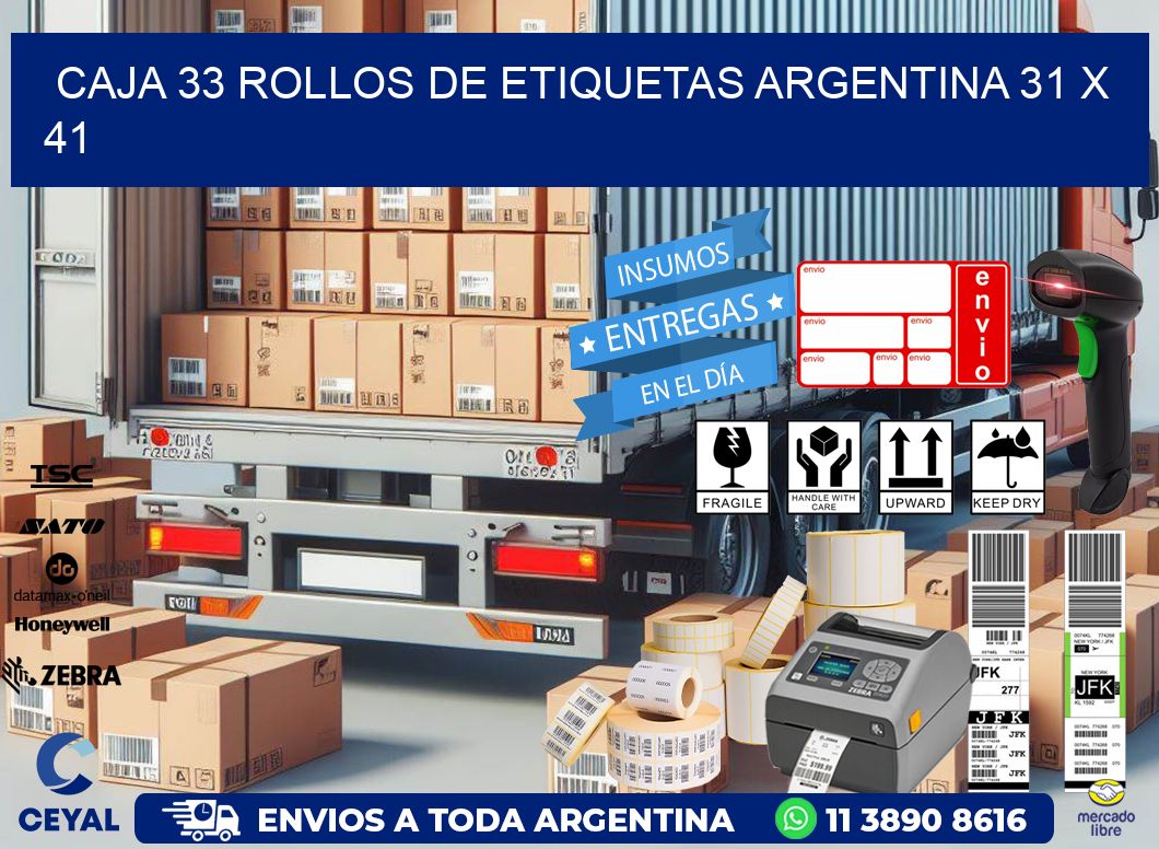 CAJA 33 ROLLOS DE ETIQUETAS ARGENTINA 31 x 41