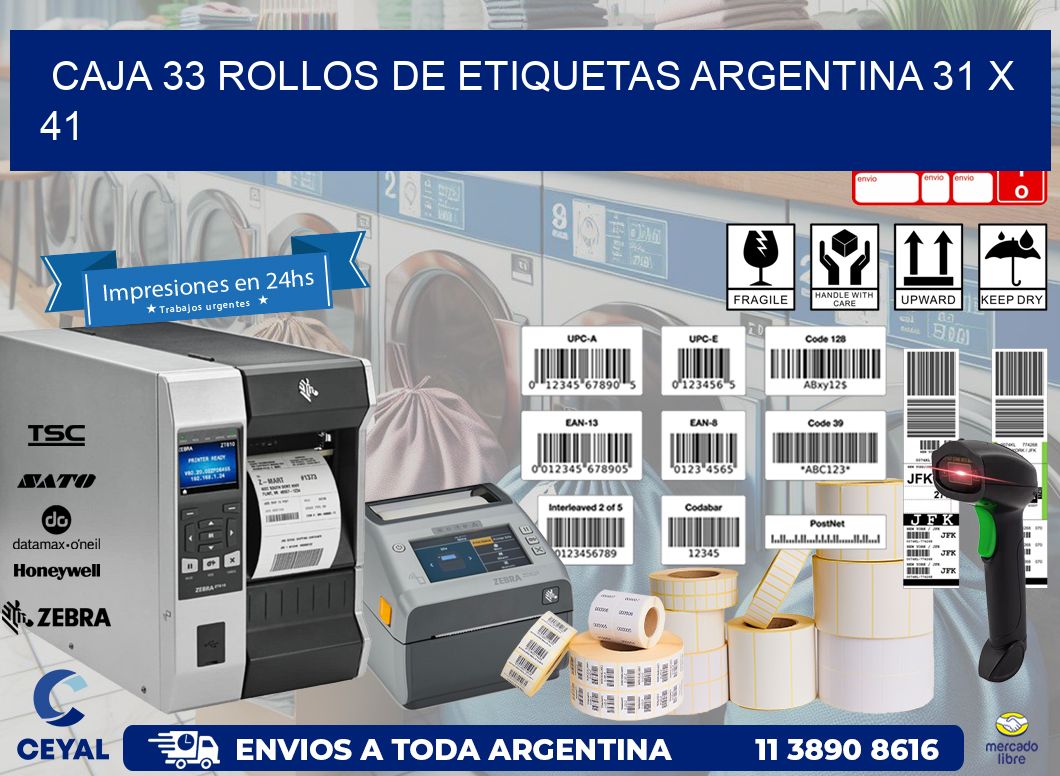 CAJA 33 ROLLOS DE ETIQUETAS ARGENTINA 31 x 41