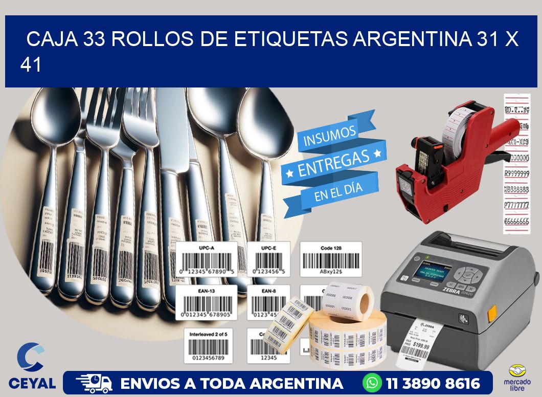 CAJA 33 ROLLOS DE ETIQUETAS ARGENTINA 31 x 41