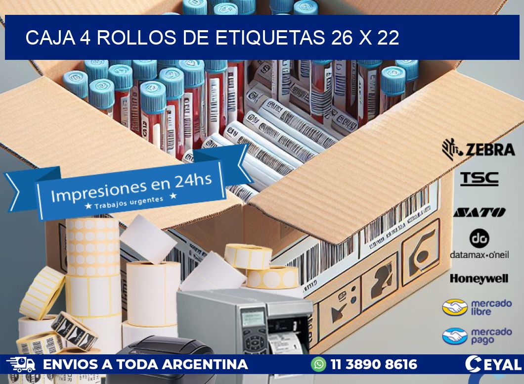CAJA 4 ROLLOS DE ETIQUETAS 26 x 22