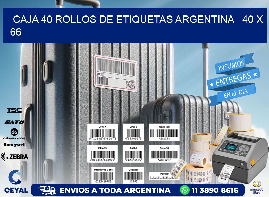 CAJA 40 ROLLOS DE ETIQUETAS ARGENTINA   40 x 66