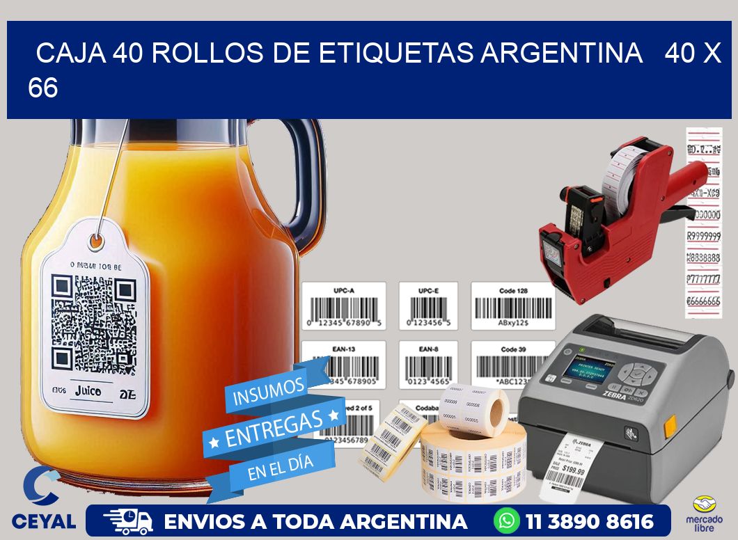 CAJA 40 ROLLOS DE ETIQUETAS ARGENTINA   40 x 66