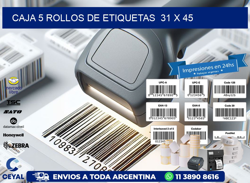 CAJA 5 ROLLOS DE ETIQUETAS  31 x 45