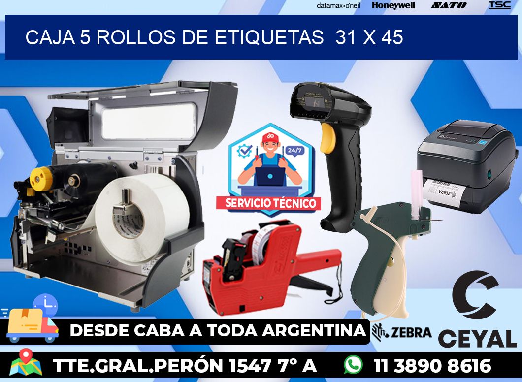 CAJA 5 ROLLOS DE ETIQUETAS  31 x 45