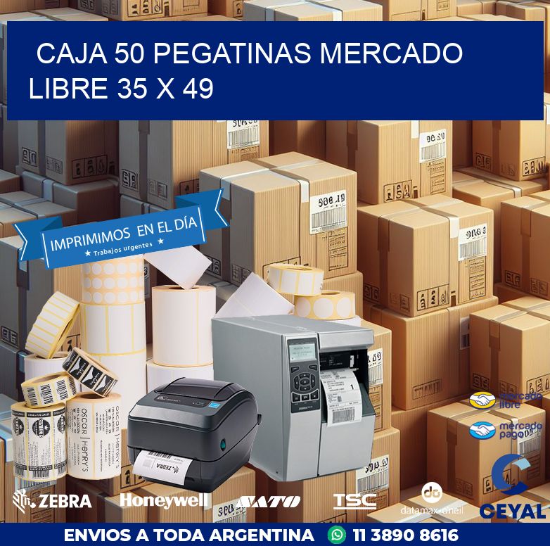 CAJA 50 PEGATINAS MERCADO LIBRE 35 x 49