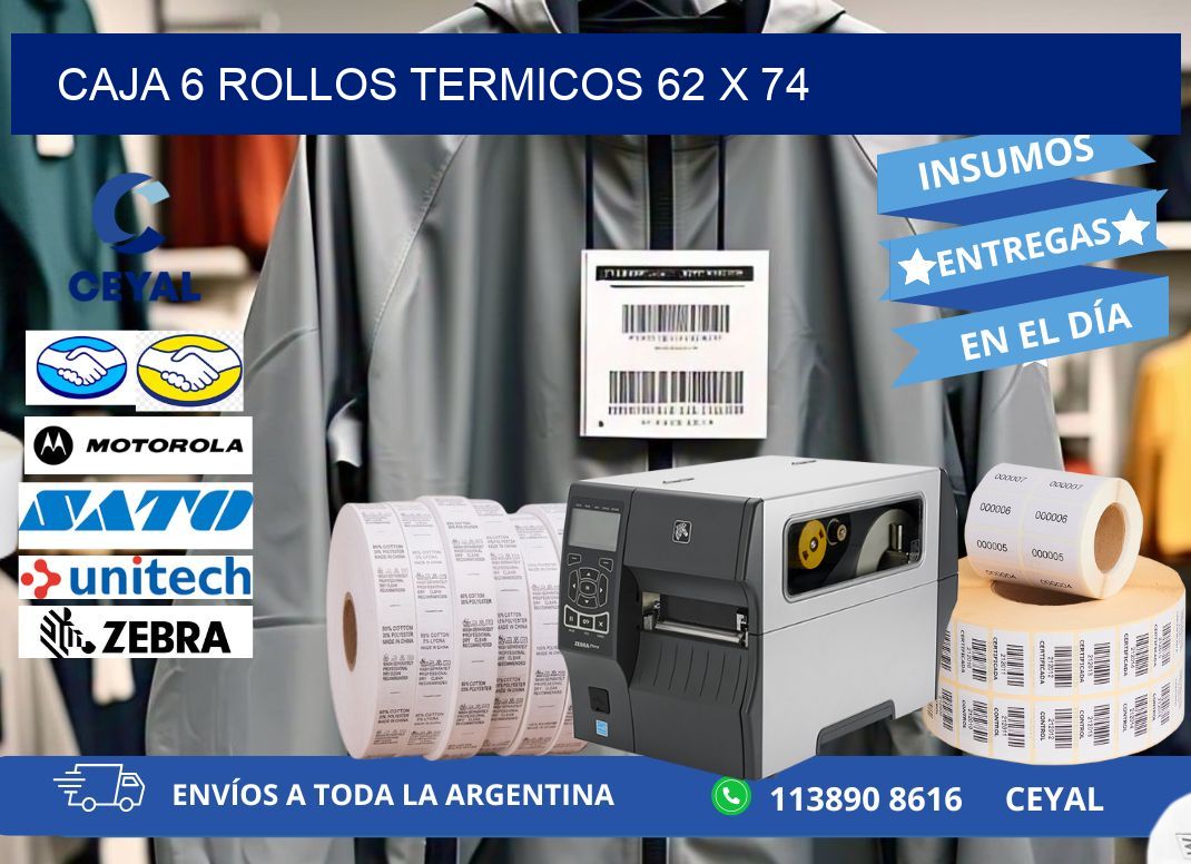 CAJA 6 ROLLOS TERMICOS 62 x 74