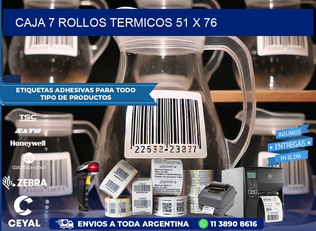 CAJA 7 ROLLOS TERMICOS 51 x 76