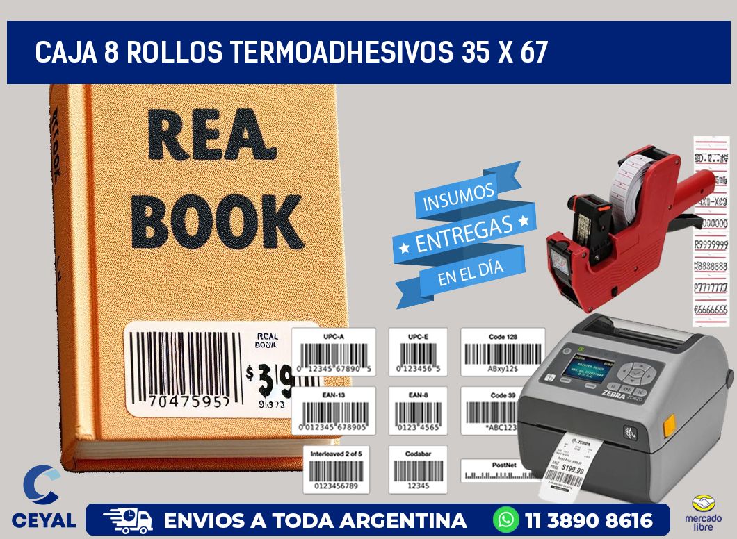 CAJA 8 ROLLOS TERMOADHESIVOS 35 x 67