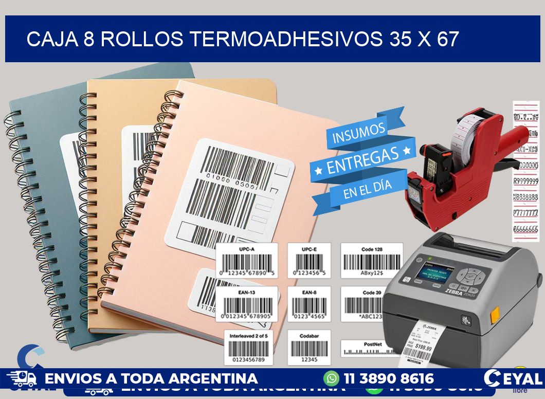 CAJA 8 ROLLOS TERMOADHESIVOS 35 x 67