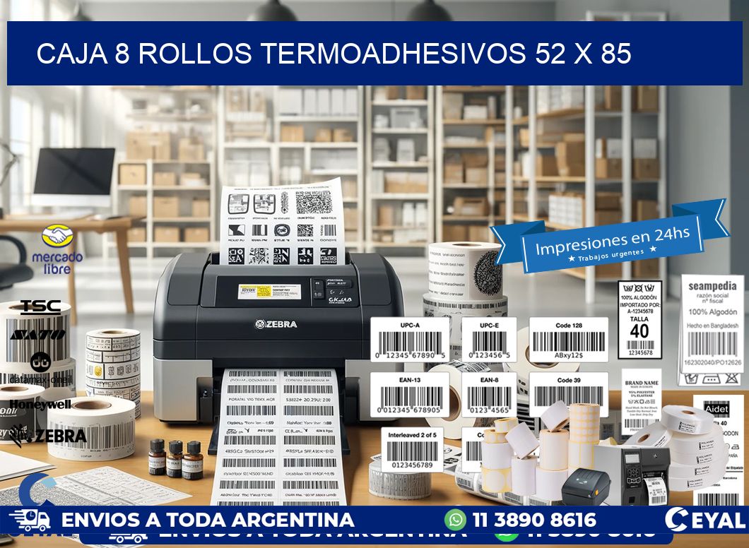 CAJA 8 ROLLOS TERMOADHESIVOS 52 x 85