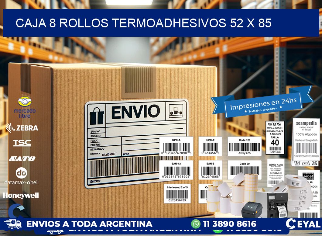 CAJA 8 ROLLOS TERMOADHESIVOS 52 x 85