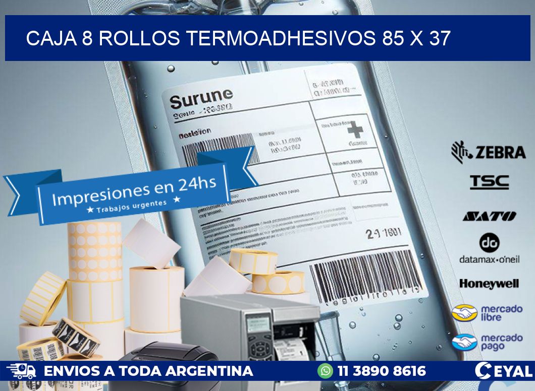 CAJA 8 ROLLOS TERMOADHESIVOS 85 x 37