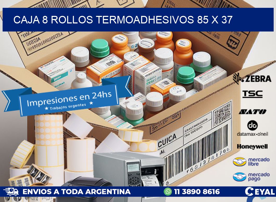 CAJA 8 ROLLOS TERMOADHESIVOS 85 x 37