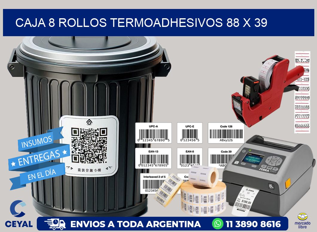 CAJA 8 ROLLOS TERMOADHESIVOS 88 x 39