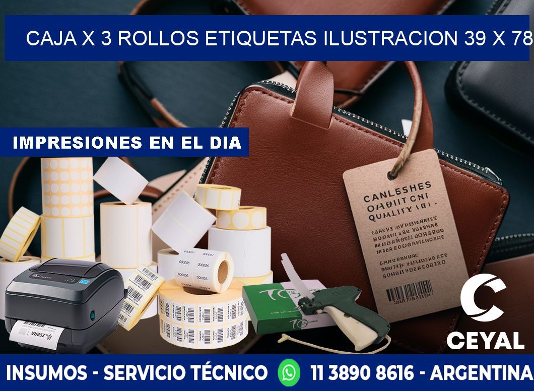 Caja X 3 Rollos Etiquetas Ilustracion 39 x 78