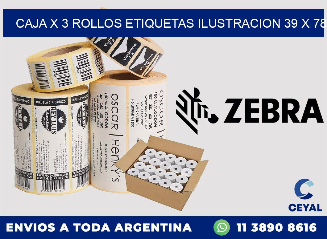 Caja X 3 Rollos Etiquetas Ilustracion 39 x 78