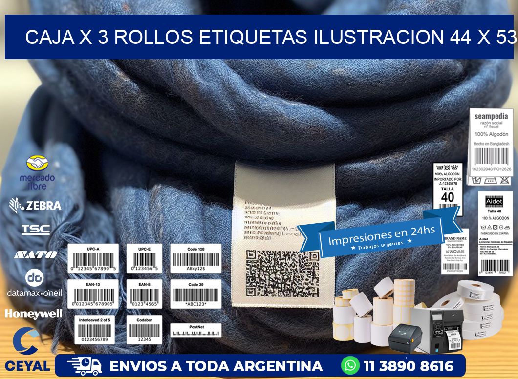 Caja X 3 Rollos Etiquetas Ilustracion 44 x 53