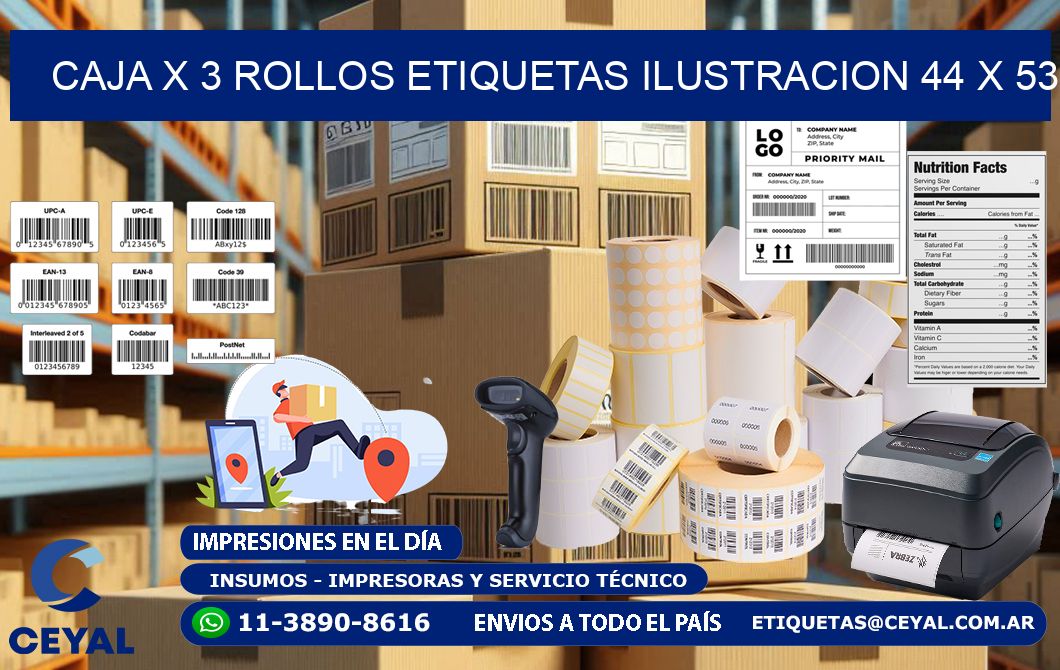 Caja X 3 Rollos Etiquetas Ilustracion 44 x 53