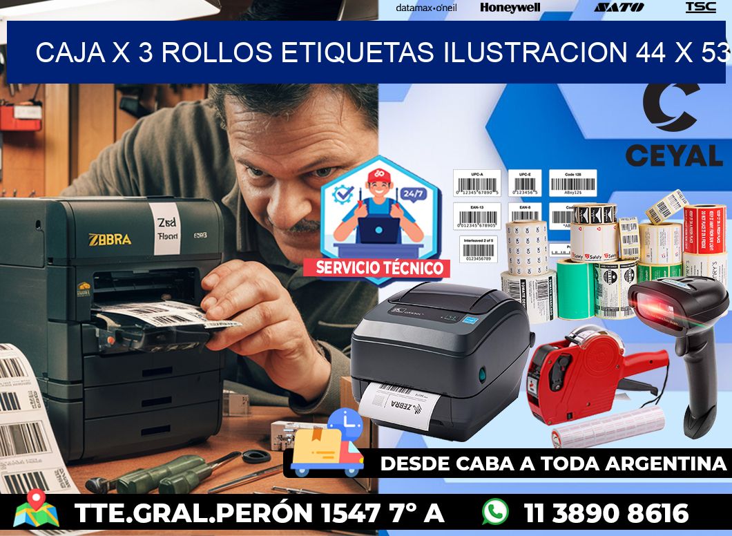 Caja X 3 Rollos Etiquetas Ilustracion 44 x 53