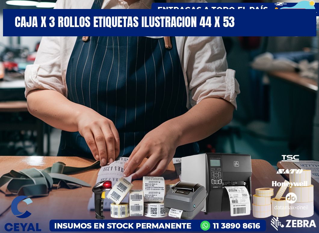 Caja X 3 Rollos Etiquetas Ilustracion 44 x 53