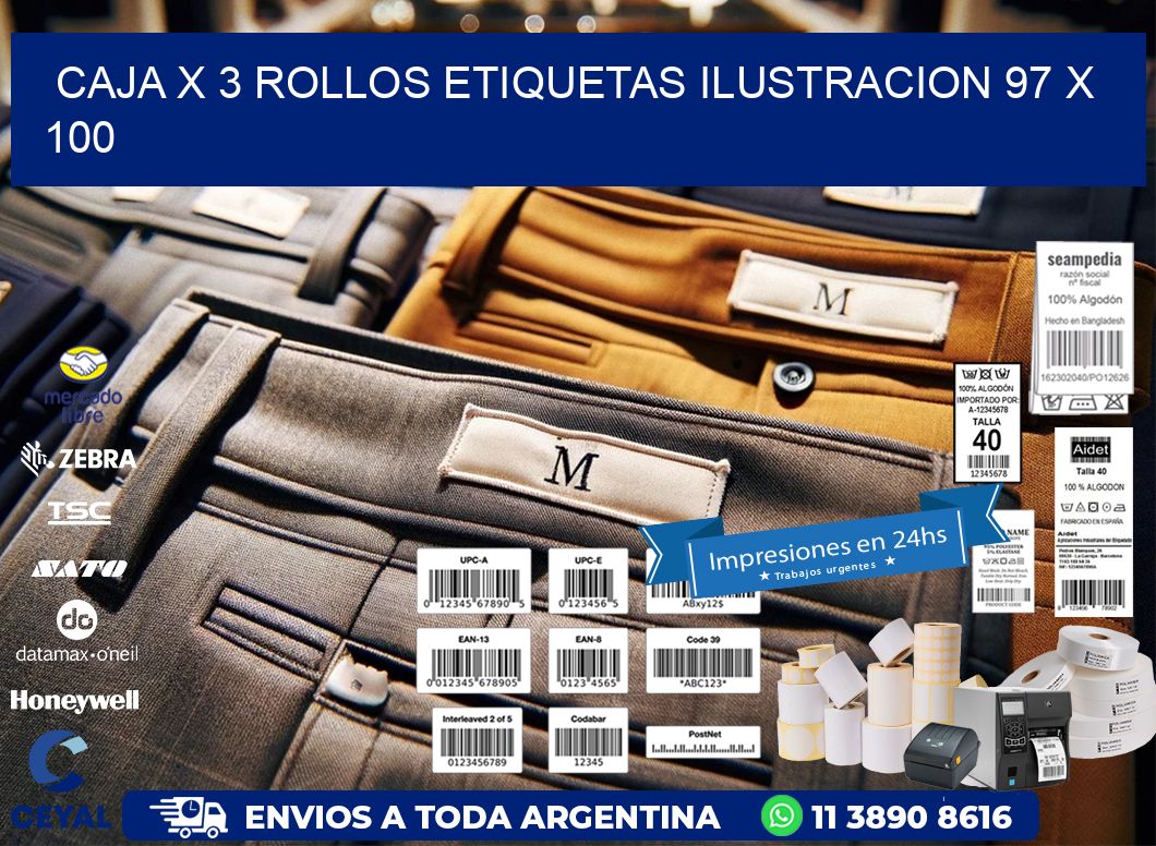 Caja X 3 Rollos Etiquetas Ilustracion 97 x 100