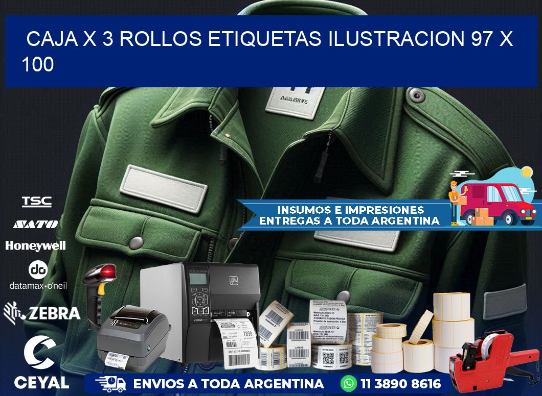 Caja X 3 Rollos Etiquetas Ilustracion 97 x 100