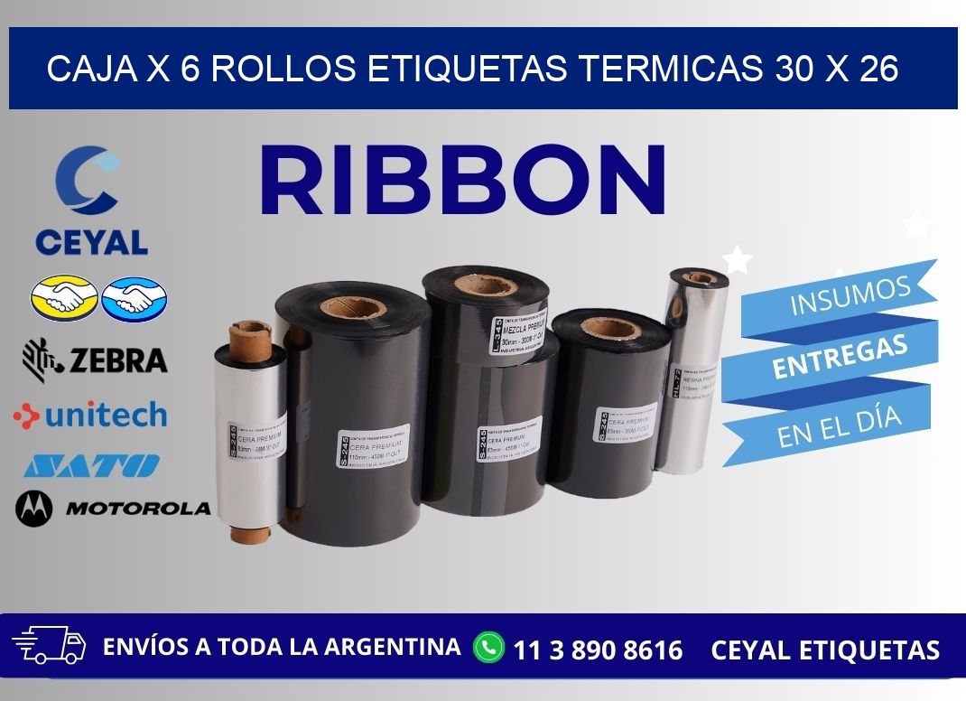 Caja X 6 Rollos Etiquetas termicas 30 x 26