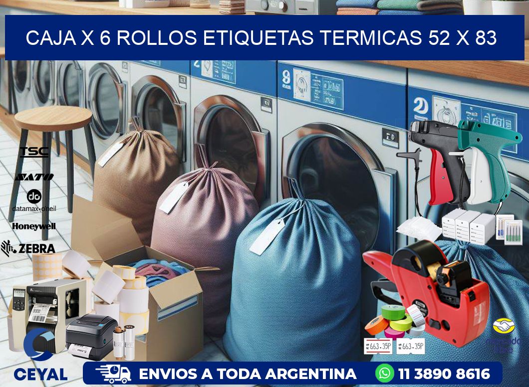 Caja X 6 Rollos Etiquetas termicas 52 x 83
