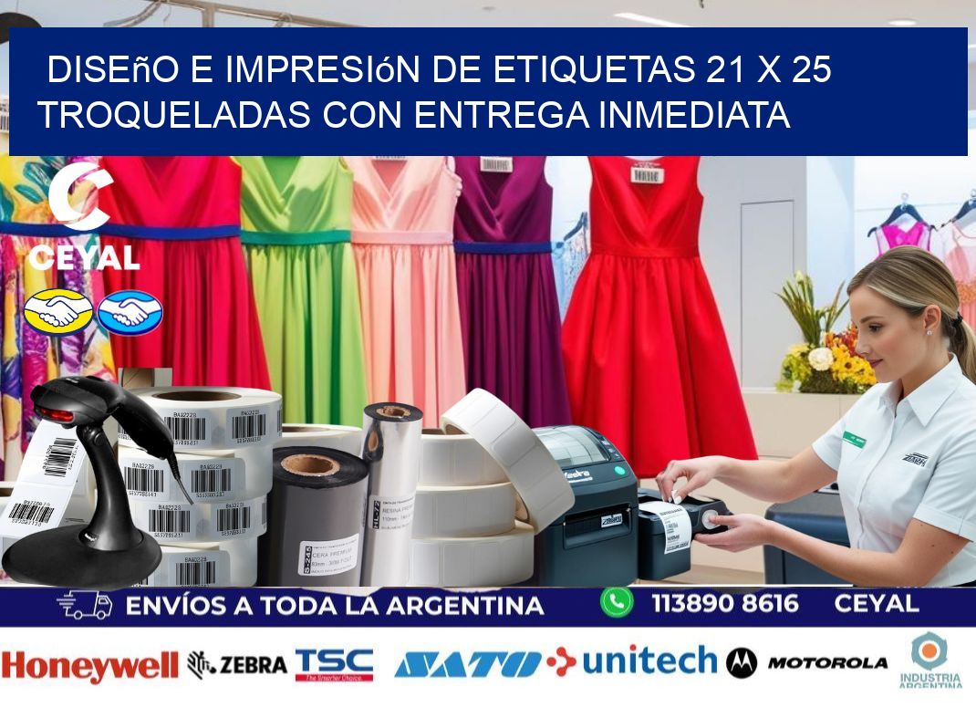 Diseño e impresión de etiquetas 21 x 25 troqueladas con entrega inmediata