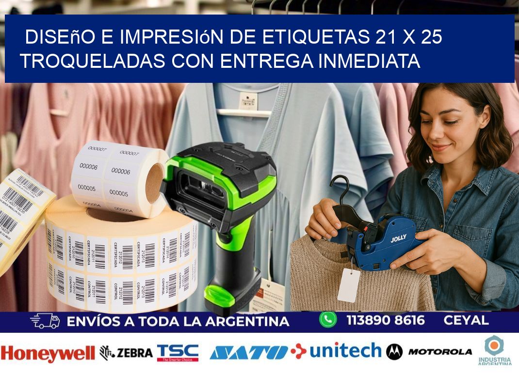 Diseño e impresión de etiquetas 21 x 25 troqueladas con entrega inmediata