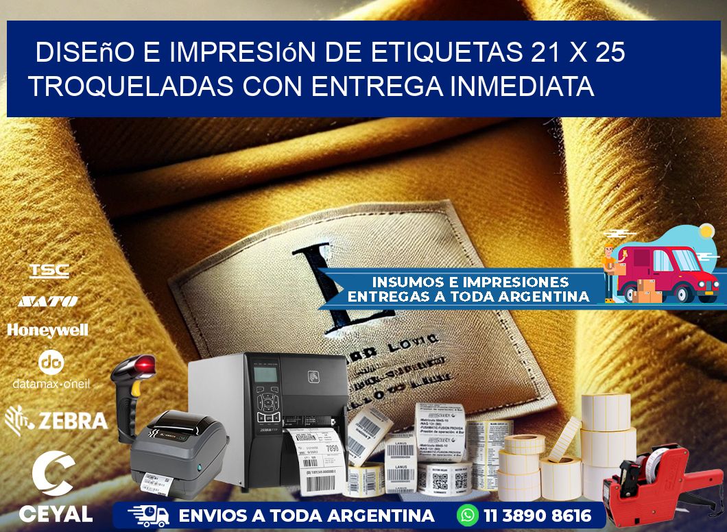 Diseño e impresión de etiquetas 21 x 25 troqueladas con entrega inmediata