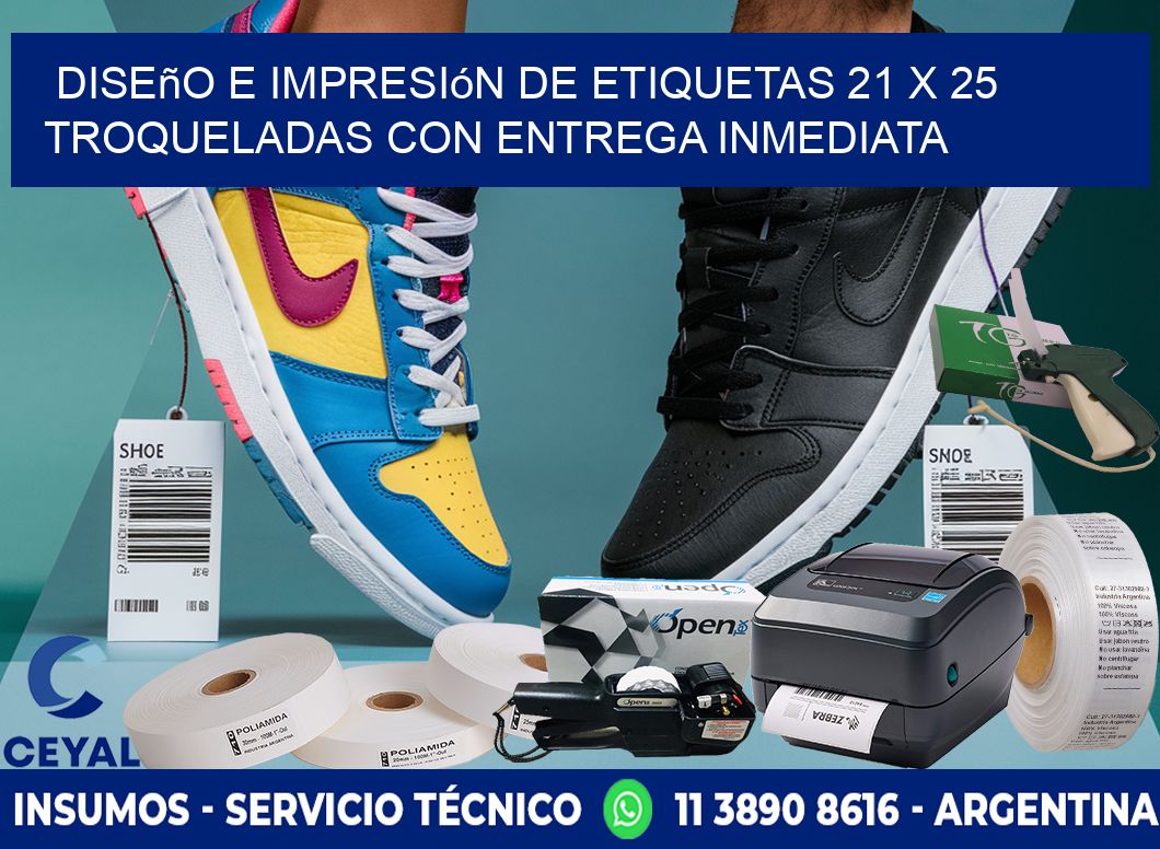 Diseño e impresión de etiquetas 21 x 25 troqueladas con entrega inmediata