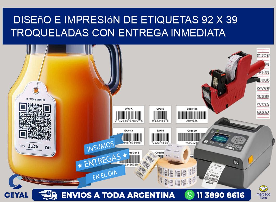 Diseño e impresión de etiquetas 92 x 39 troqueladas con entrega inmediata