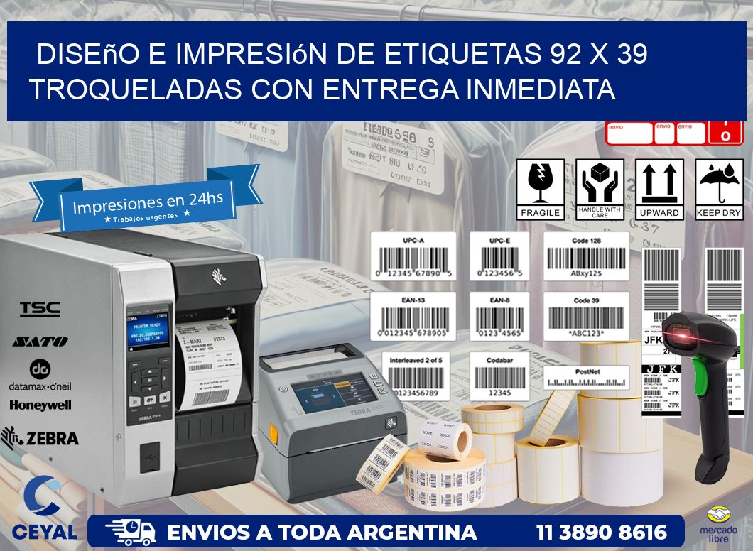 Diseño e impresión de etiquetas 92 x 39 troqueladas con entrega inmediata