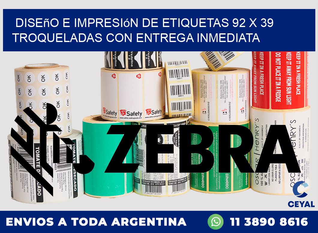 Diseño e impresión de etiquetas 92 x 39 troqueladas con entrega inmediata