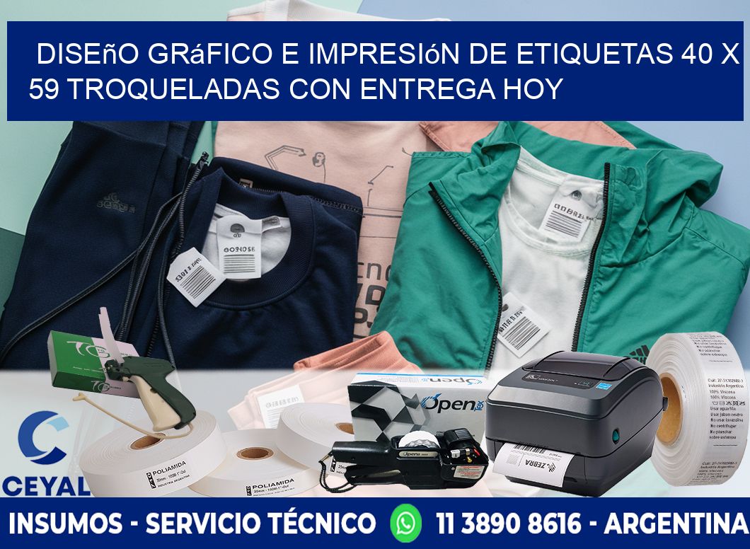 Diseño gráfico e impresión de etiquetas 40 x 59 troqueladas con entrega hoy