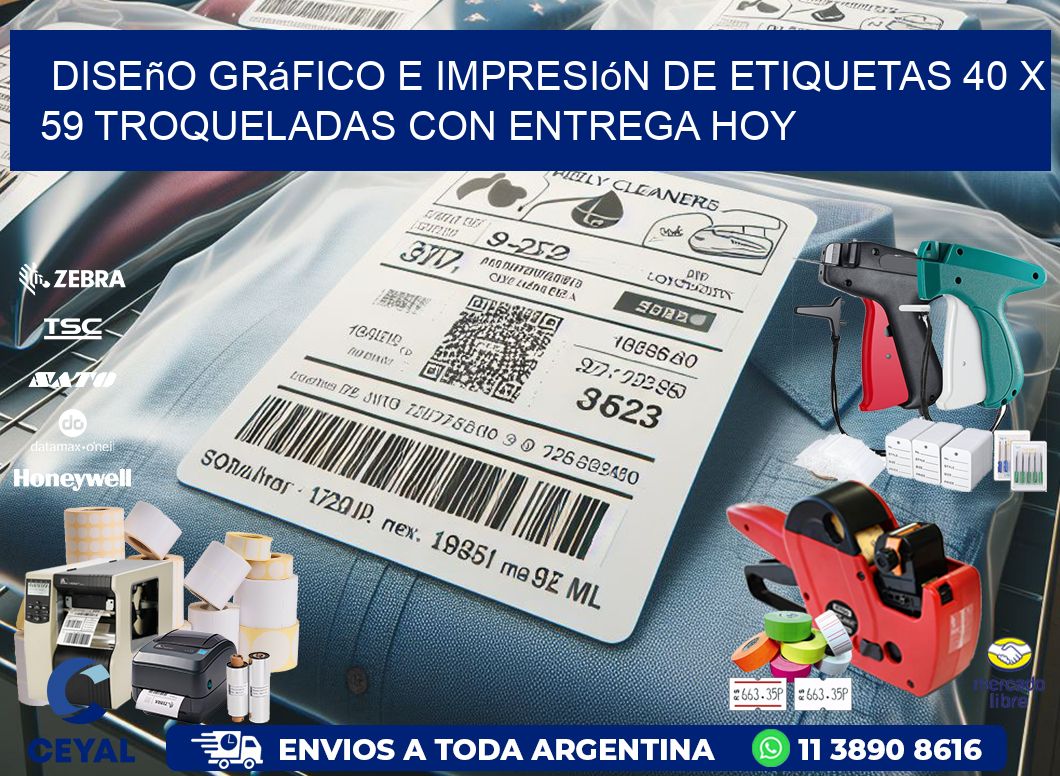 Diseño gráfico e impresión de etiquetas 40 x 59 troqueladas con entrega hoy