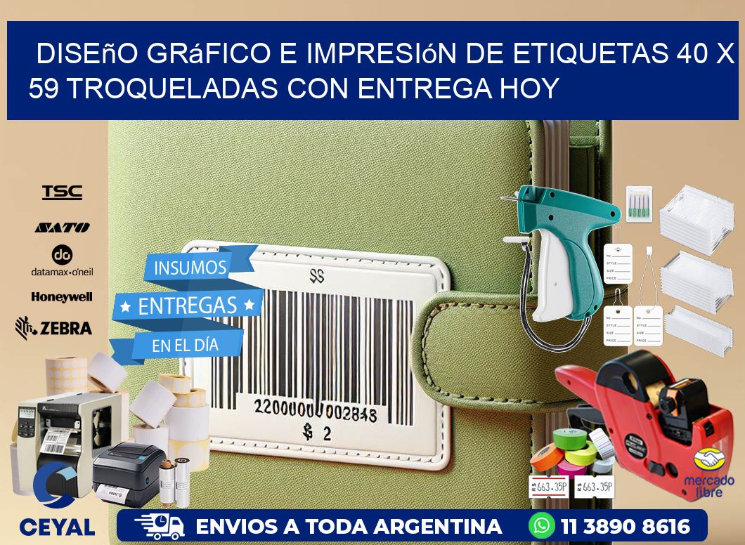 Diseño gráfico e impresión de etiquetas 40 x 59 troqueladas con entrega hoy