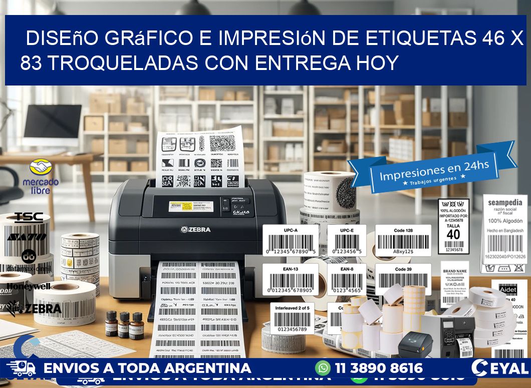 Diseño gráfico e impresión de etiquetas 46 x 83 troqueladas con entrega hoy