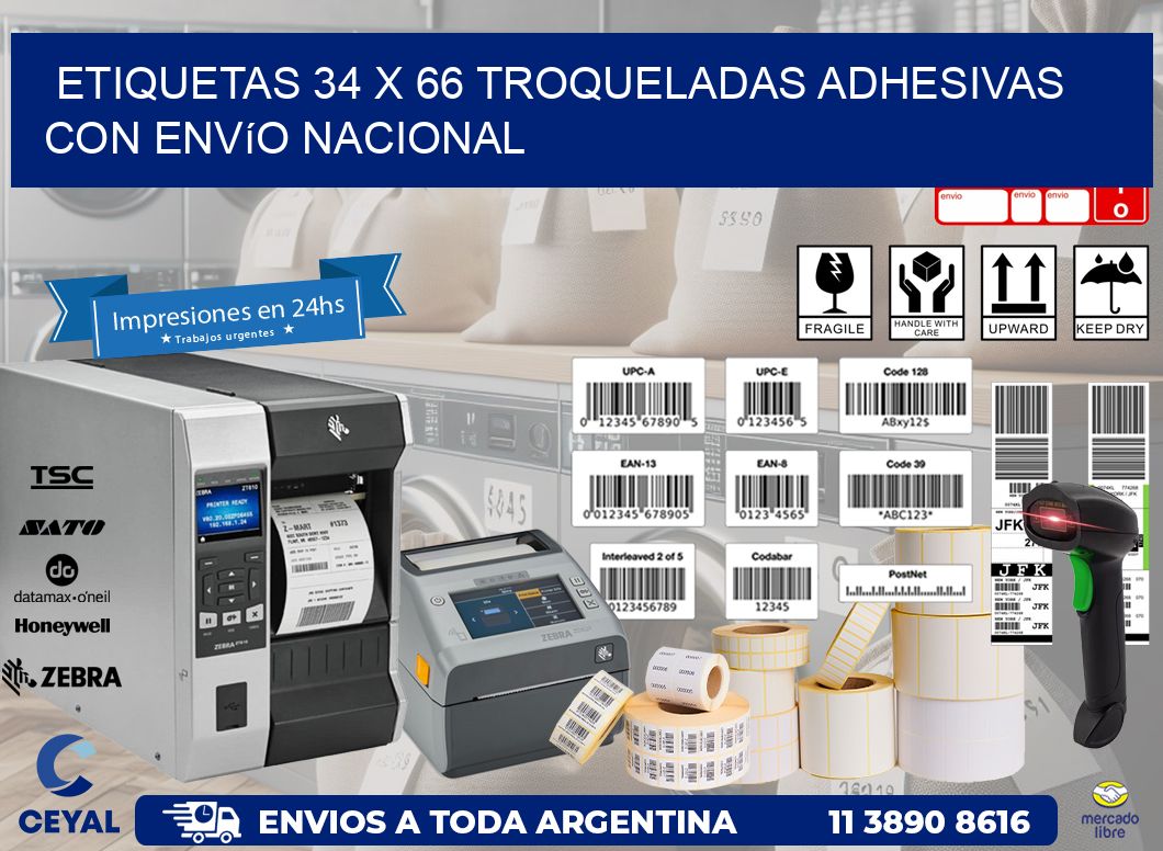 Etiquetas 34 x 66 troqueladas adhesivas con envío nacional
