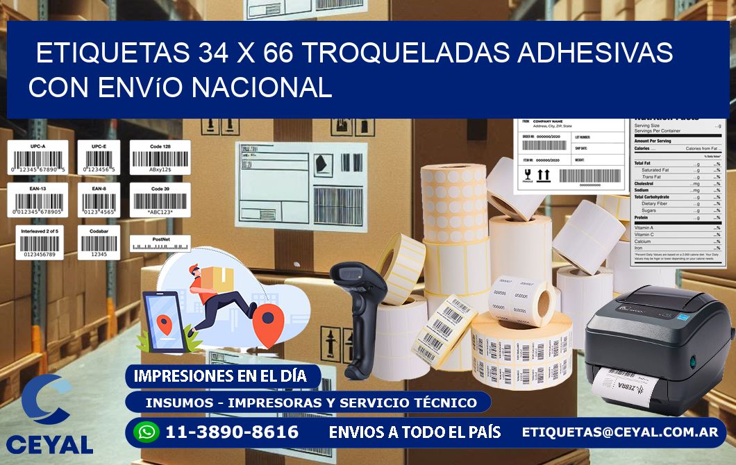 Etiquetas 34 x 66 troqueladas adhesivas con envío nacional
