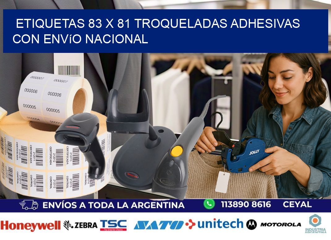 Etiquetas 83 x 81 troqueladas adhesivas con envío nacional