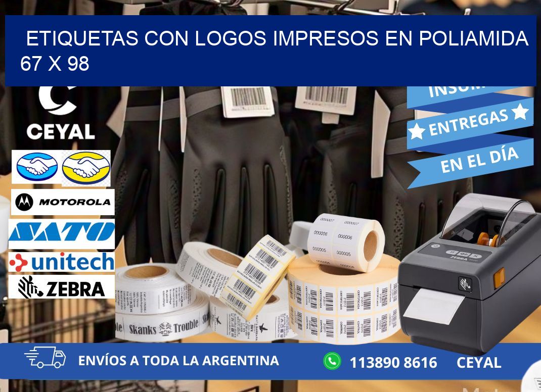 Etiquetas con logos impresos en poliamida  67 x 98